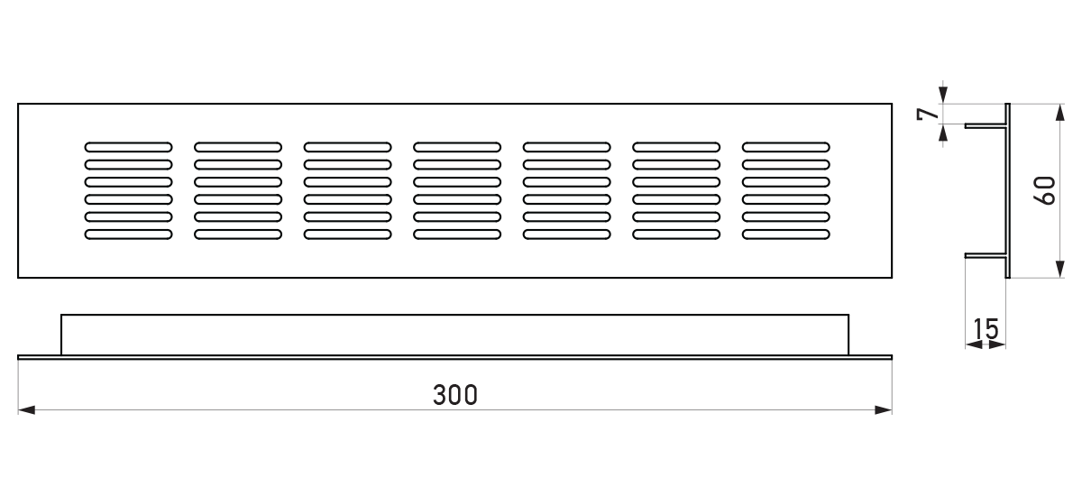 VRS-000A-9005 - Crtež crne ventilacione rešetke 60×300 mm
