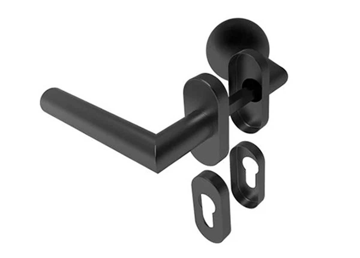 D8/05G-L-BLACK - Inox crna leva kvaka za vrata sa kuglom i rozetnama